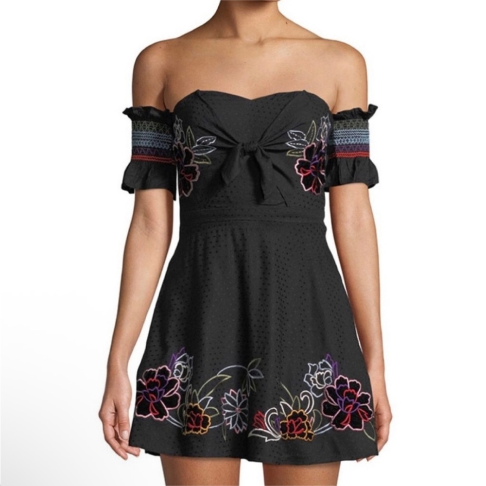 Red Carter Black Strapless Dress with Floral Embroidery